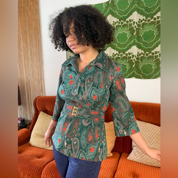 70s Vintage Groovy Paisley Tunic Blouse - Picture 2 of 3
